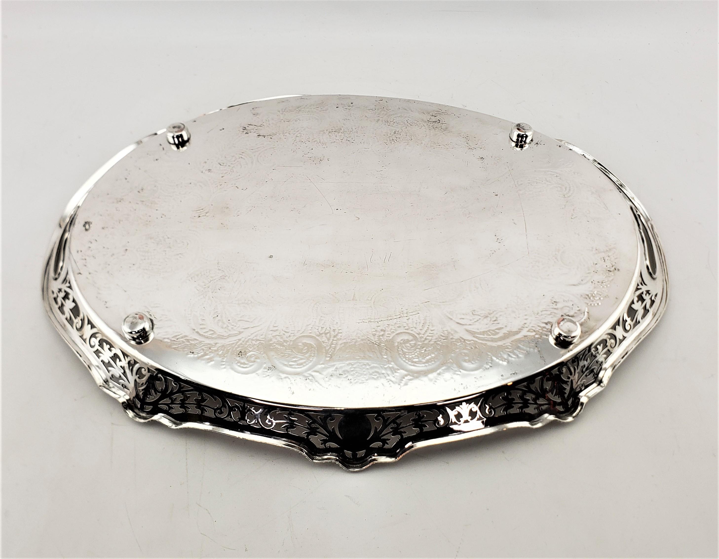Antique Oval Silver Plated Gallery Serving Tray with Pierced Floral Decoration For Sale 6