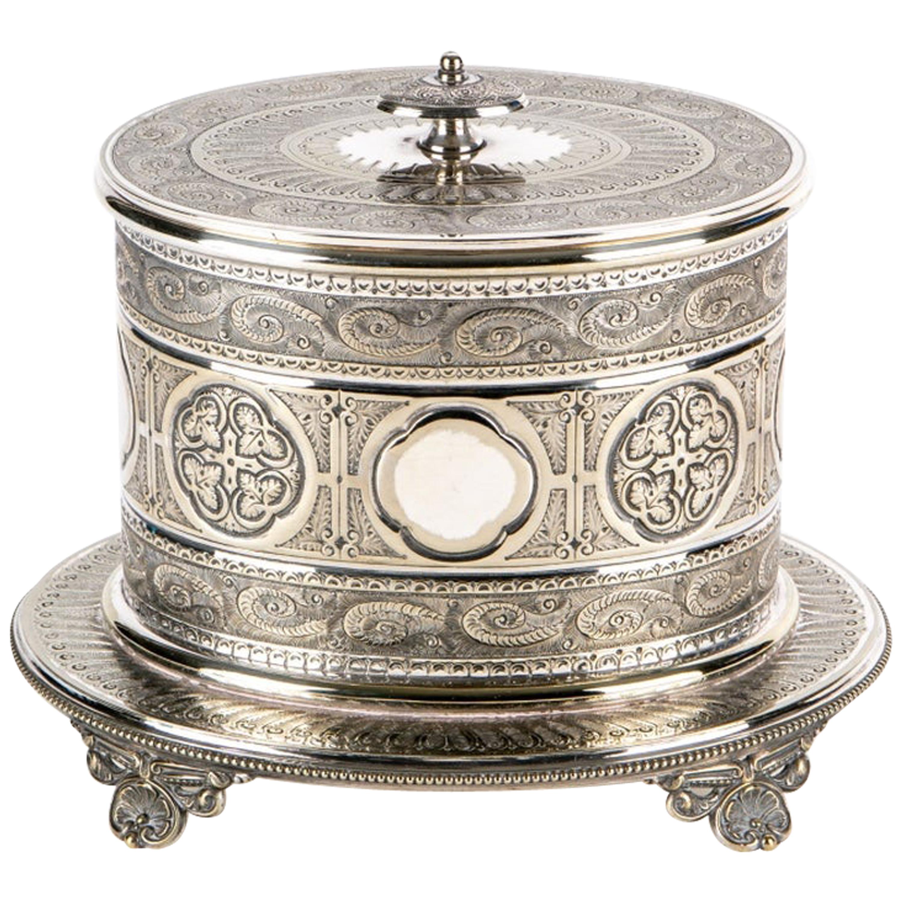 Antique Oval Silver Plate Biscuit Box