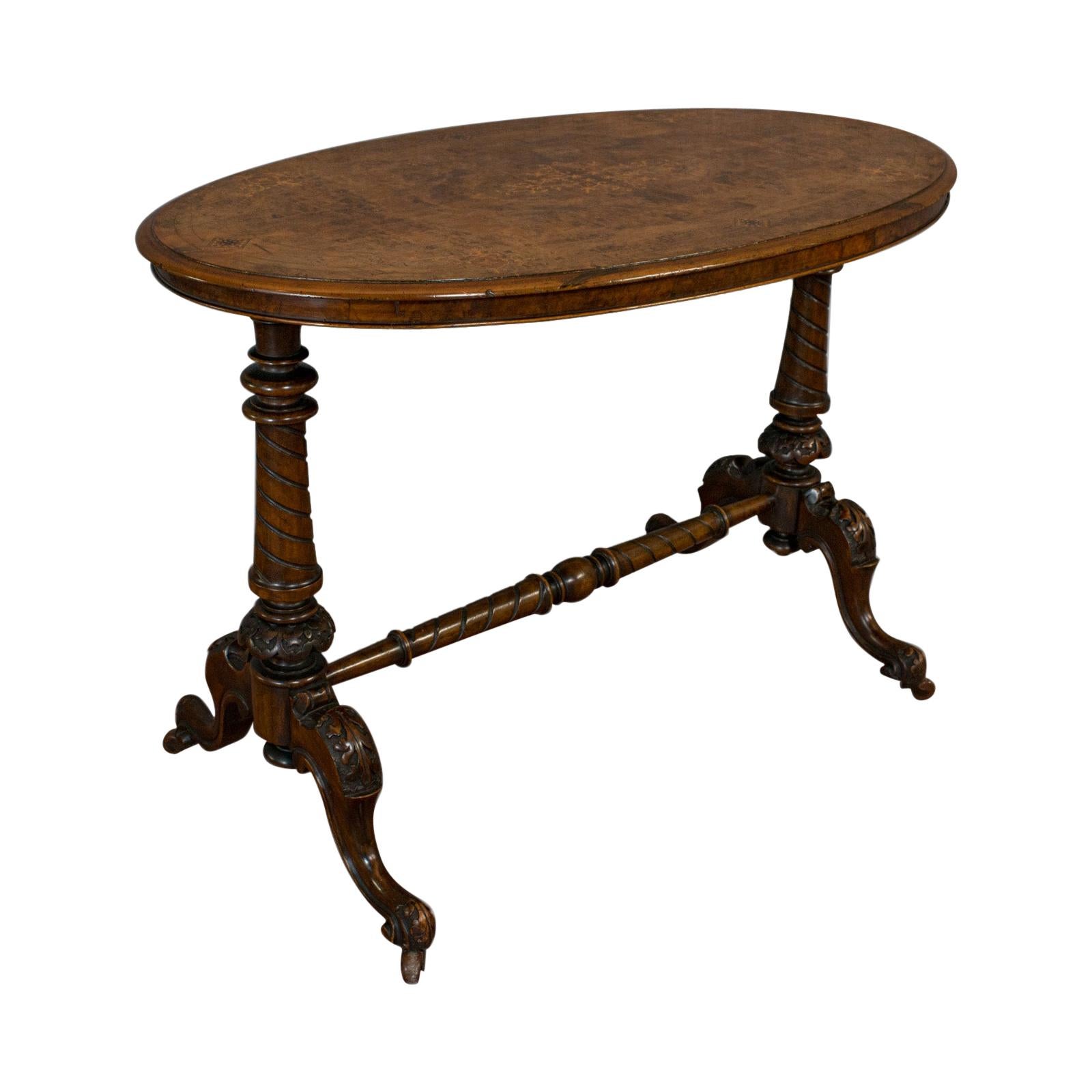 Mesa Oval Antigua, Inglesa, Nogal Rebabas, Centro, Lateral, Victoriana, circa 1870