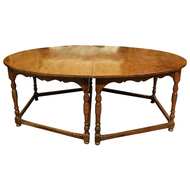 Antique Oval Table in Beechwood, Divisible 2 HalfMoons with 8 Legs