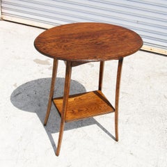 Antique Oval Top Oak Side Table w/ Shelf