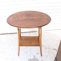 Antique Oval Top Oak Side Table w/ Shelf