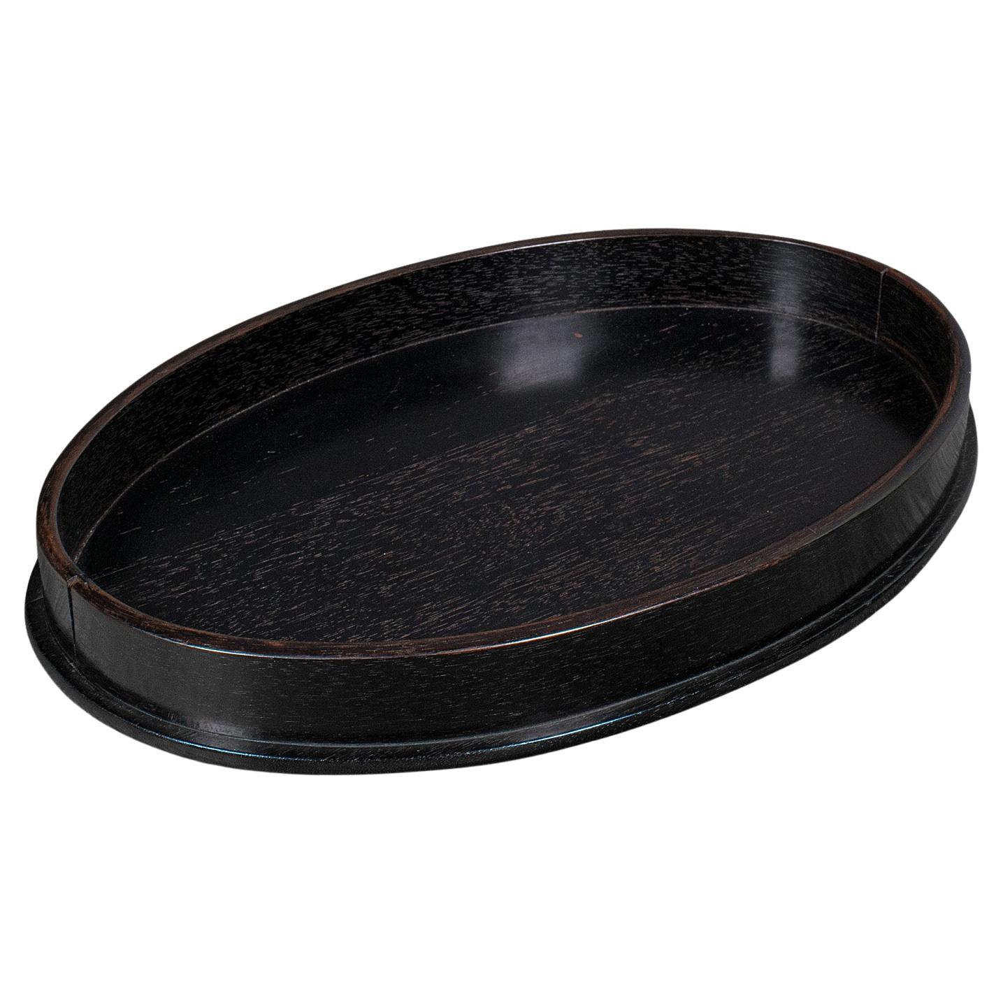 Bandeja ovalada antigua para baratijas, inglesa, ébano, tocador, victoriana, 1900 en venta
