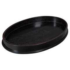 Bandeja ovalada antigua para baratijas, inglesa, ébano, tocador, victoriana, 1900