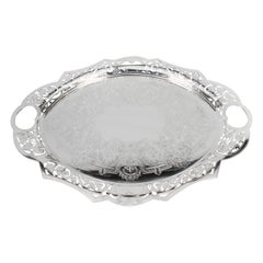 Antique Oval Victorian Silver Plated Tray by James Dixon, 19th Century
