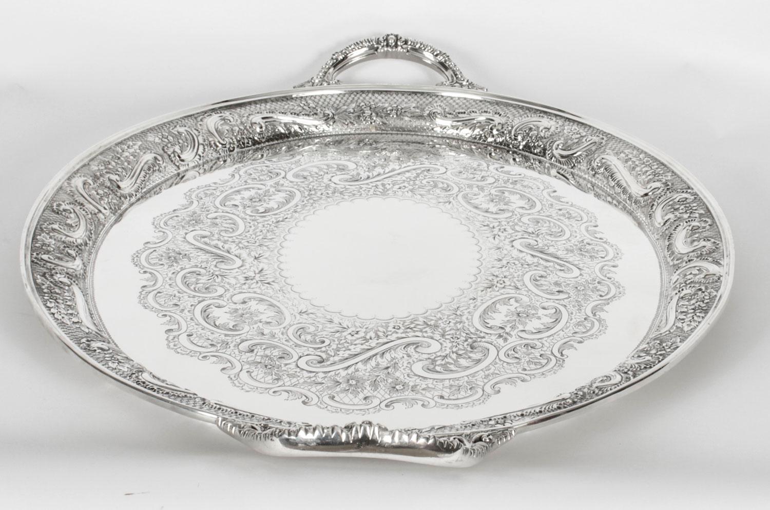 Antique Oval Victorian Silver Plated Tray by Mappin & Webb, 19th Century 5