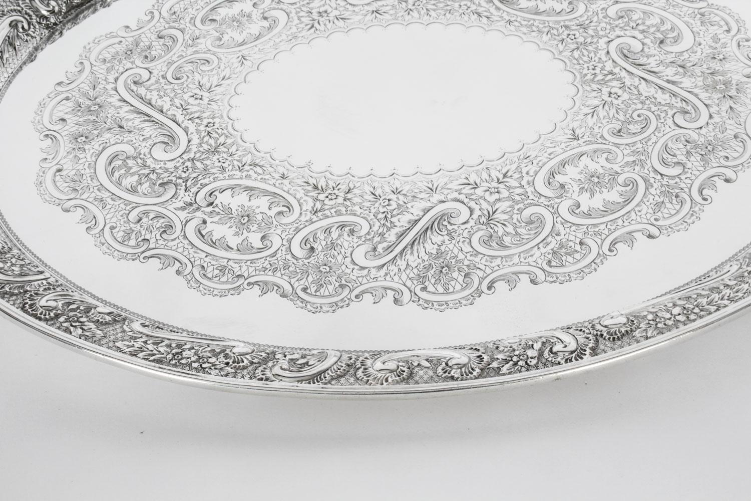 Antique Oval Victorian Silver Plated Tray by Mappin & Webb, 19th Century 6