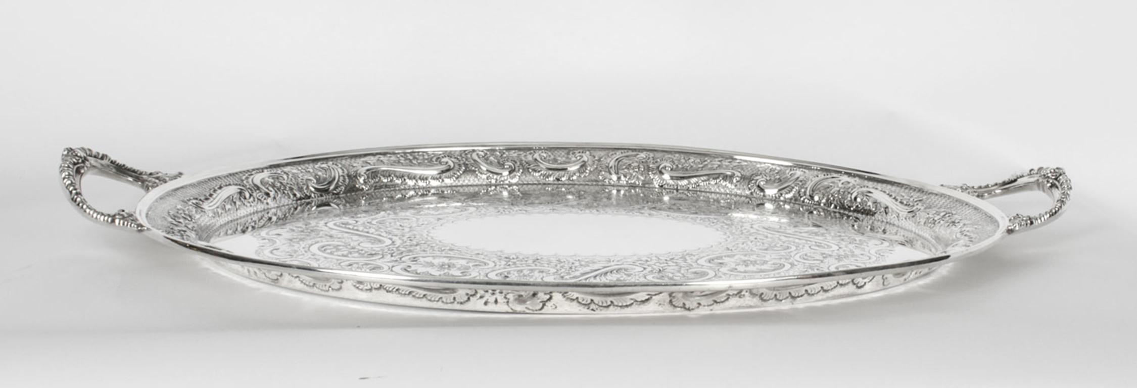 Antique Oval Victorian Silver Plated Tray by Mappin & Webb, 19th Century 7