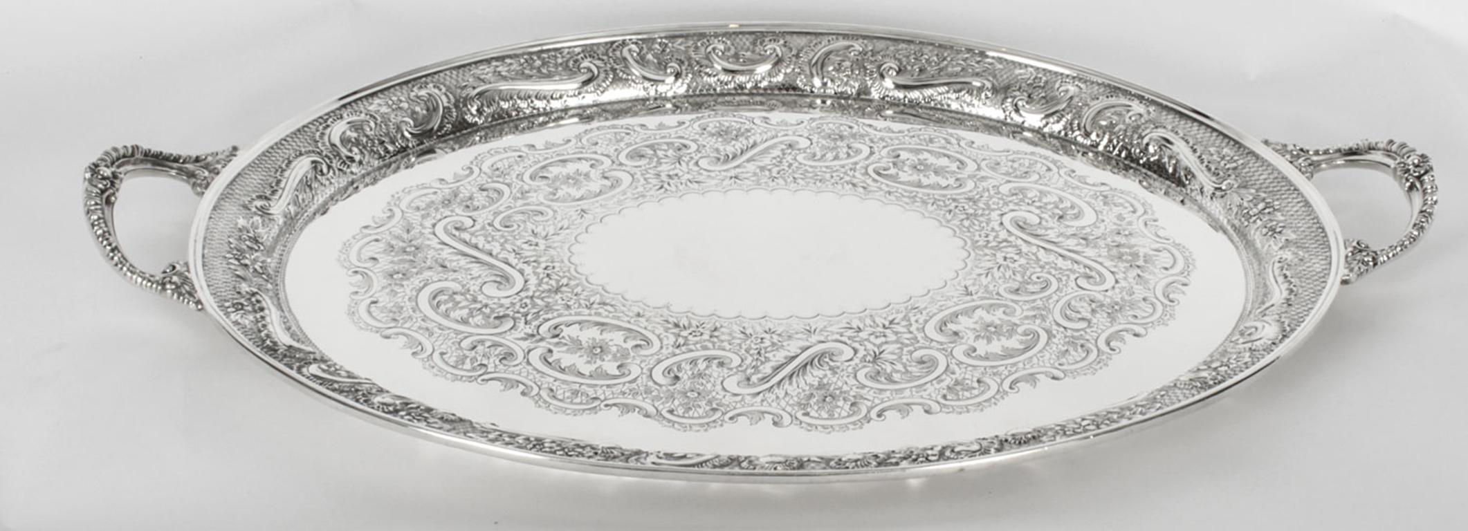 Antique Oval Victorian Silver Plated Tray by Mappin & Webb, 19th Century 8