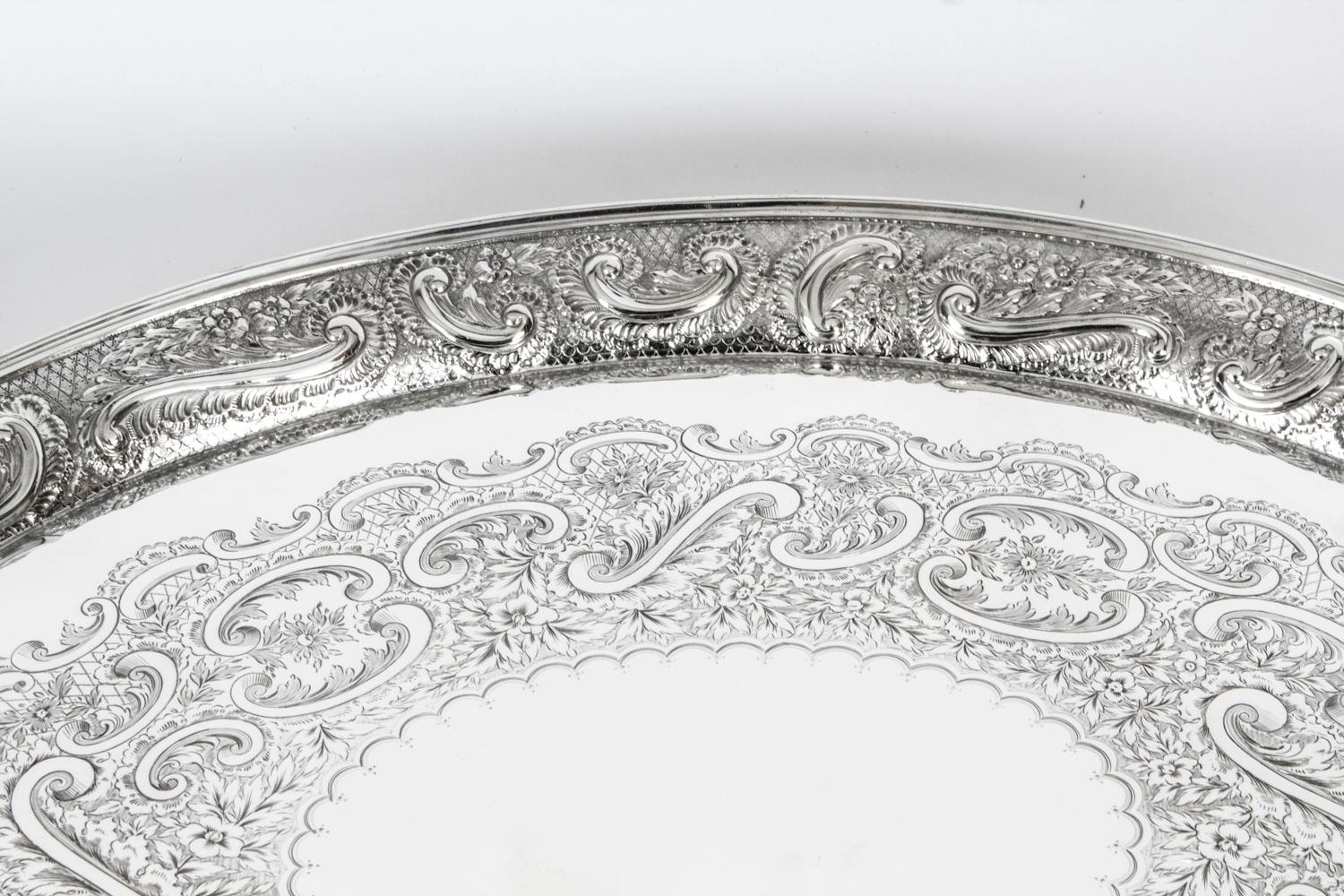 Late 19th Century Antique Oval Victorian Silver Plated Tray by Mappin & Webb, 19th Century