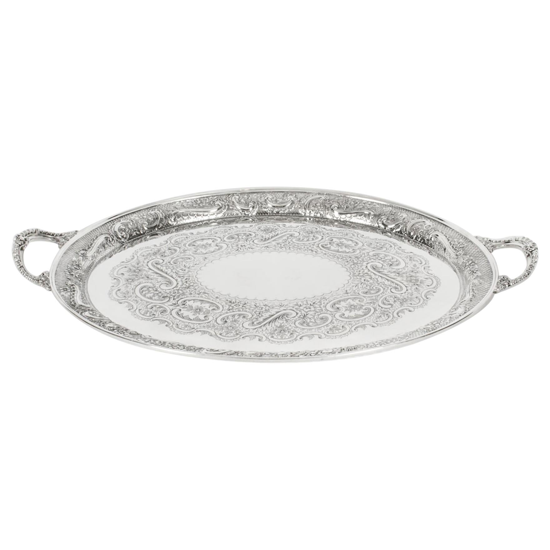 Antique Oval Victorian Silver Plated Tray by Mappin & Webb, 19th Century