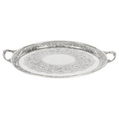 Antique Oval Victorian Silver Plated Tray by Mappin & Webb, 19th Century