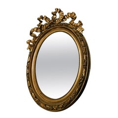 Antique Oval Wall Mirror with Carved Knot of Love, Wood Gold, 1900
