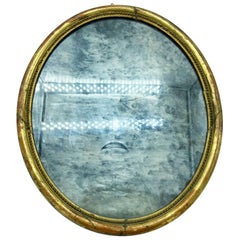 Antique Oval Wooden Mirror with Old Glass