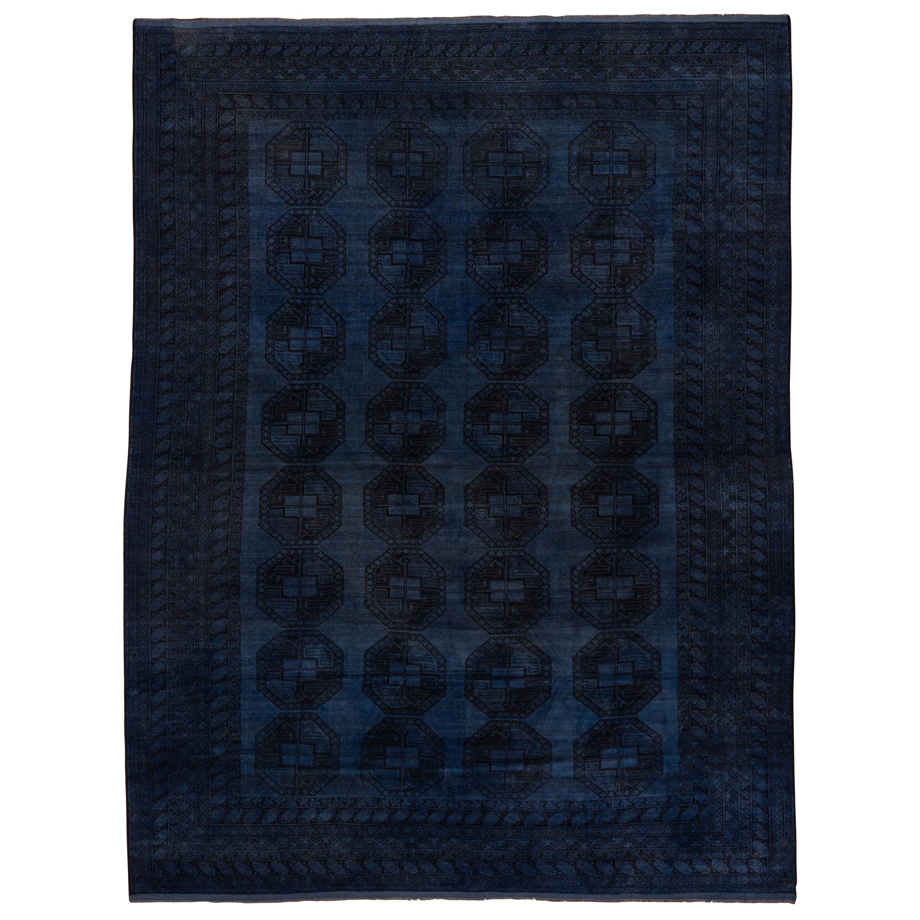 Antique Overdyed Afghan Ersari Rug, Dark Blue, Navy and Black Tones, circa 1920s