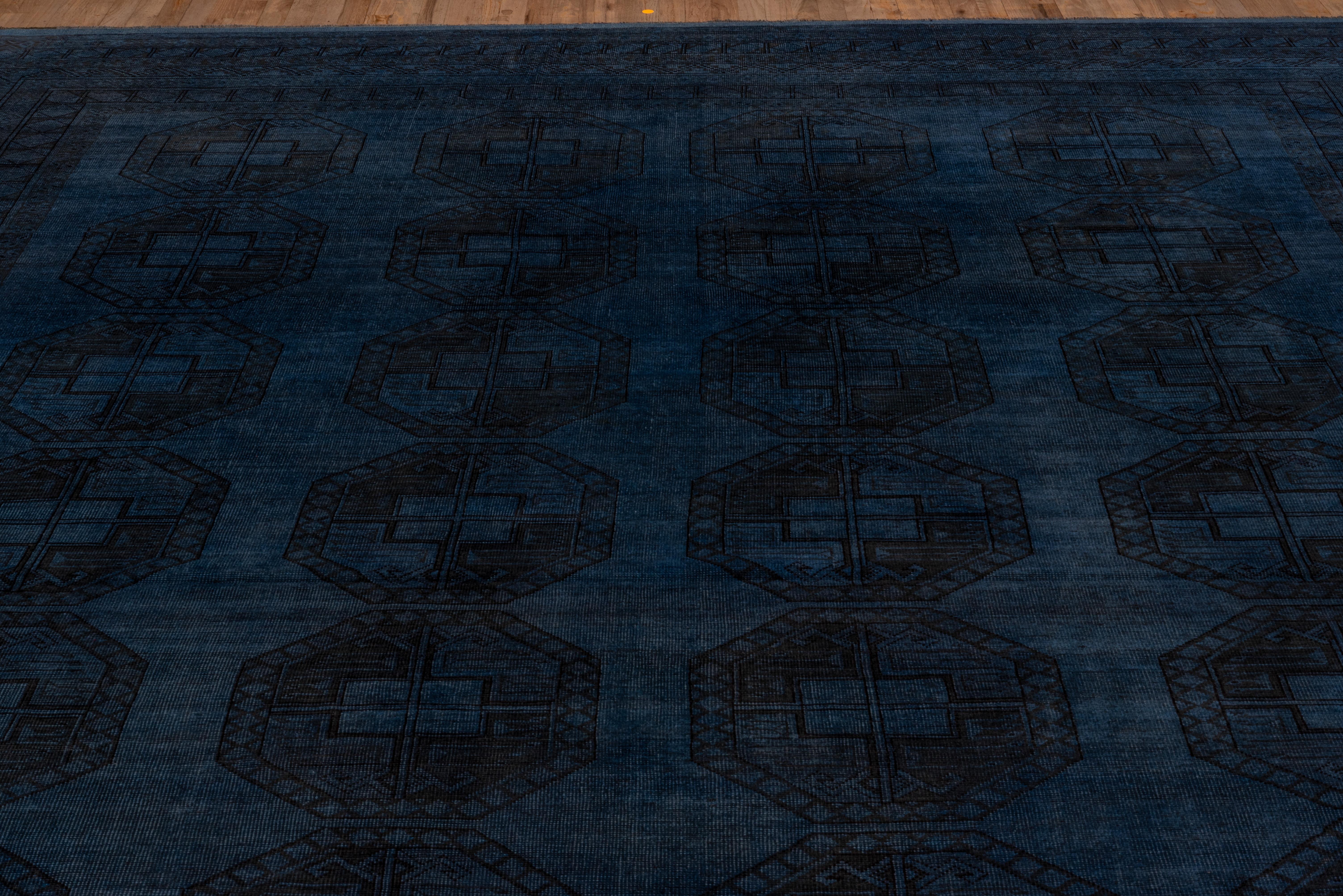 Hand-Knotted Antique Overdyed Afghan Ersari Rug, Dark Blue, Navy and Black Tones, circa 1920s