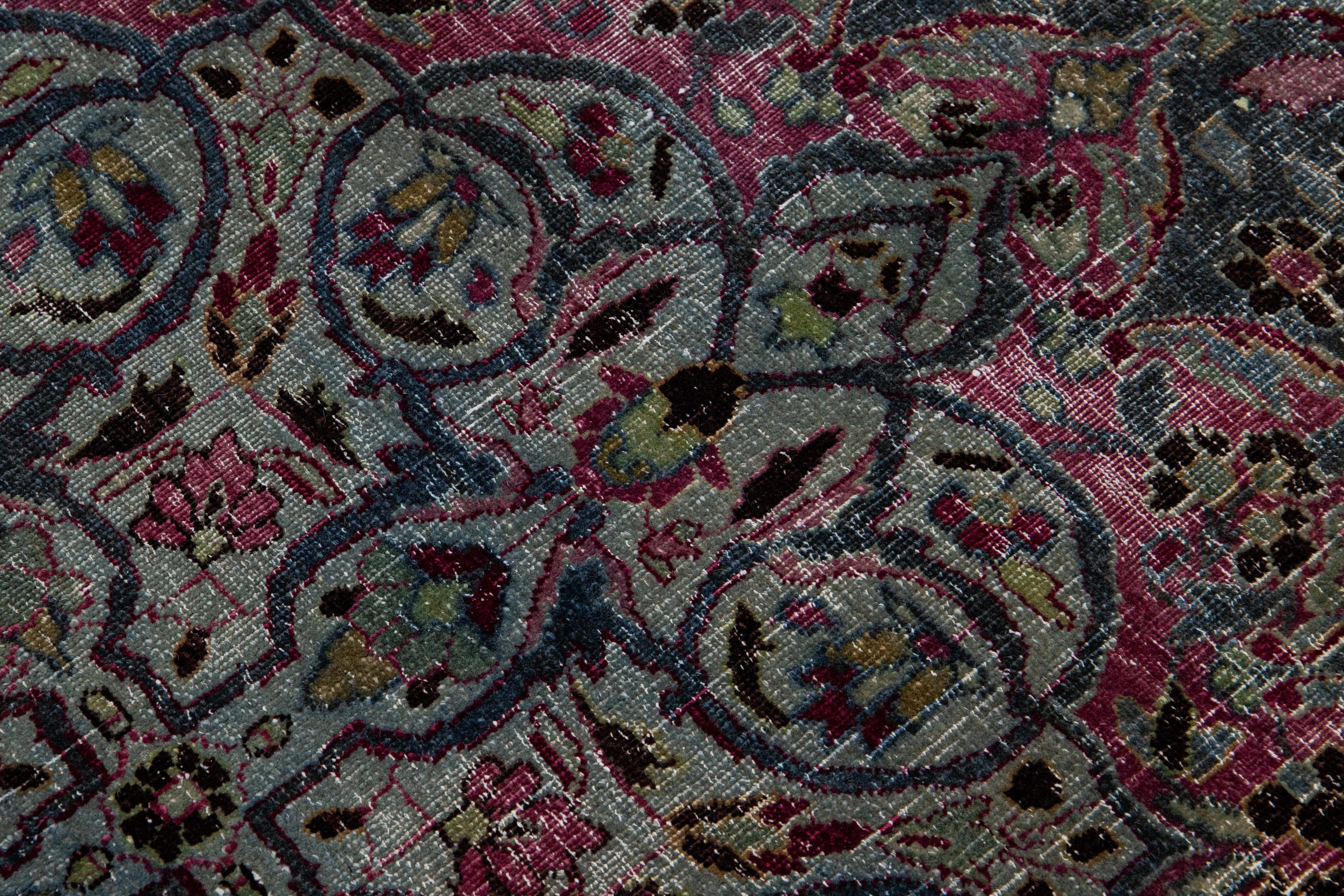 Hand-Knotted Antique Overdyed Handmade Grey & Pink Medallion Persian Wool Rug For Sale