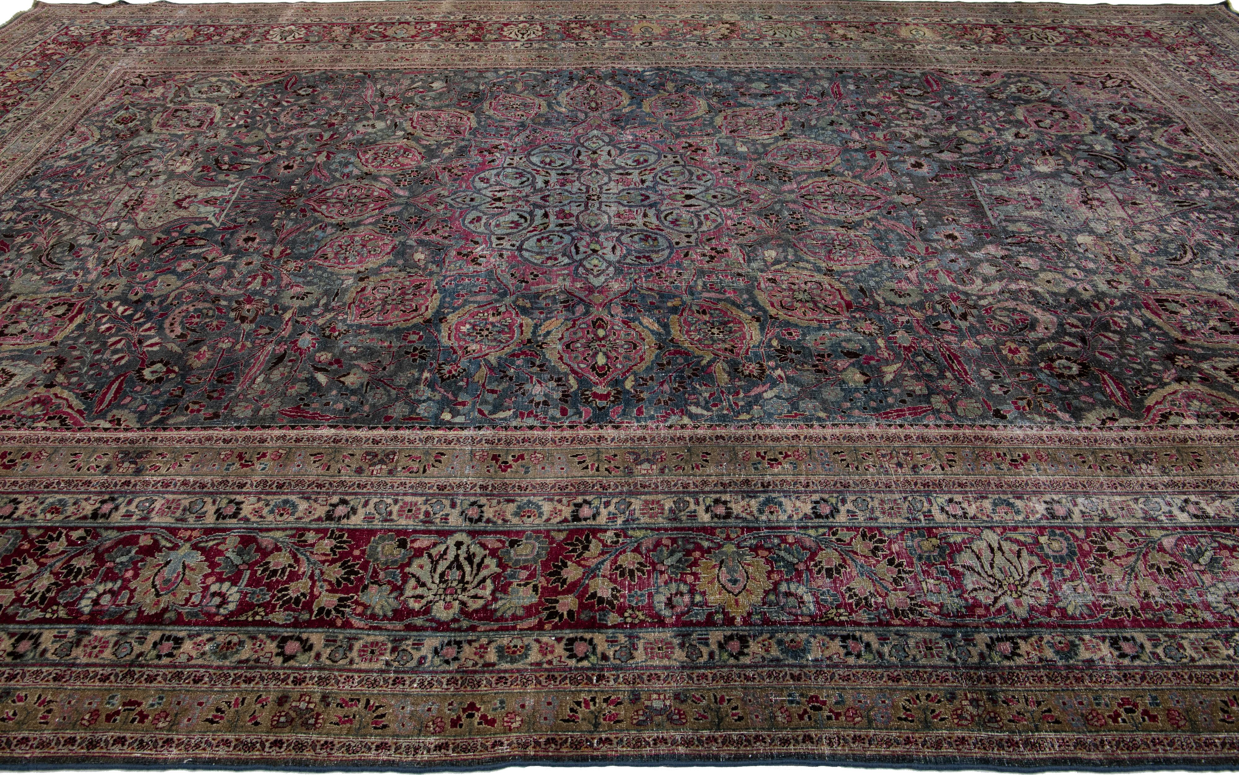20th Century Antique Overdyed Handmade Grey & Pink Medallion Persian Wool Rug For Sale