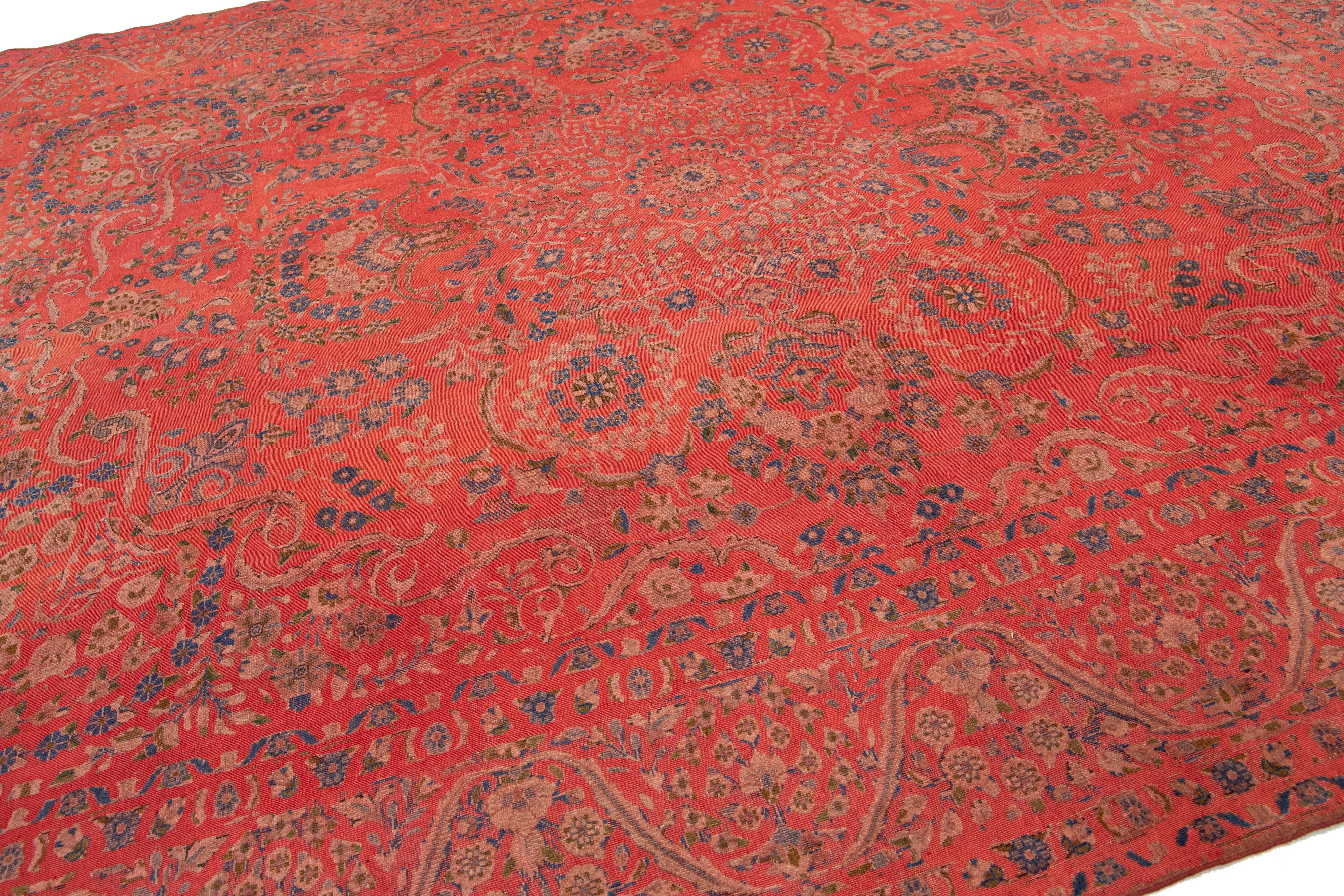 Antique  Overdyed Red Wool Rug With Rosette Design For Sale 3