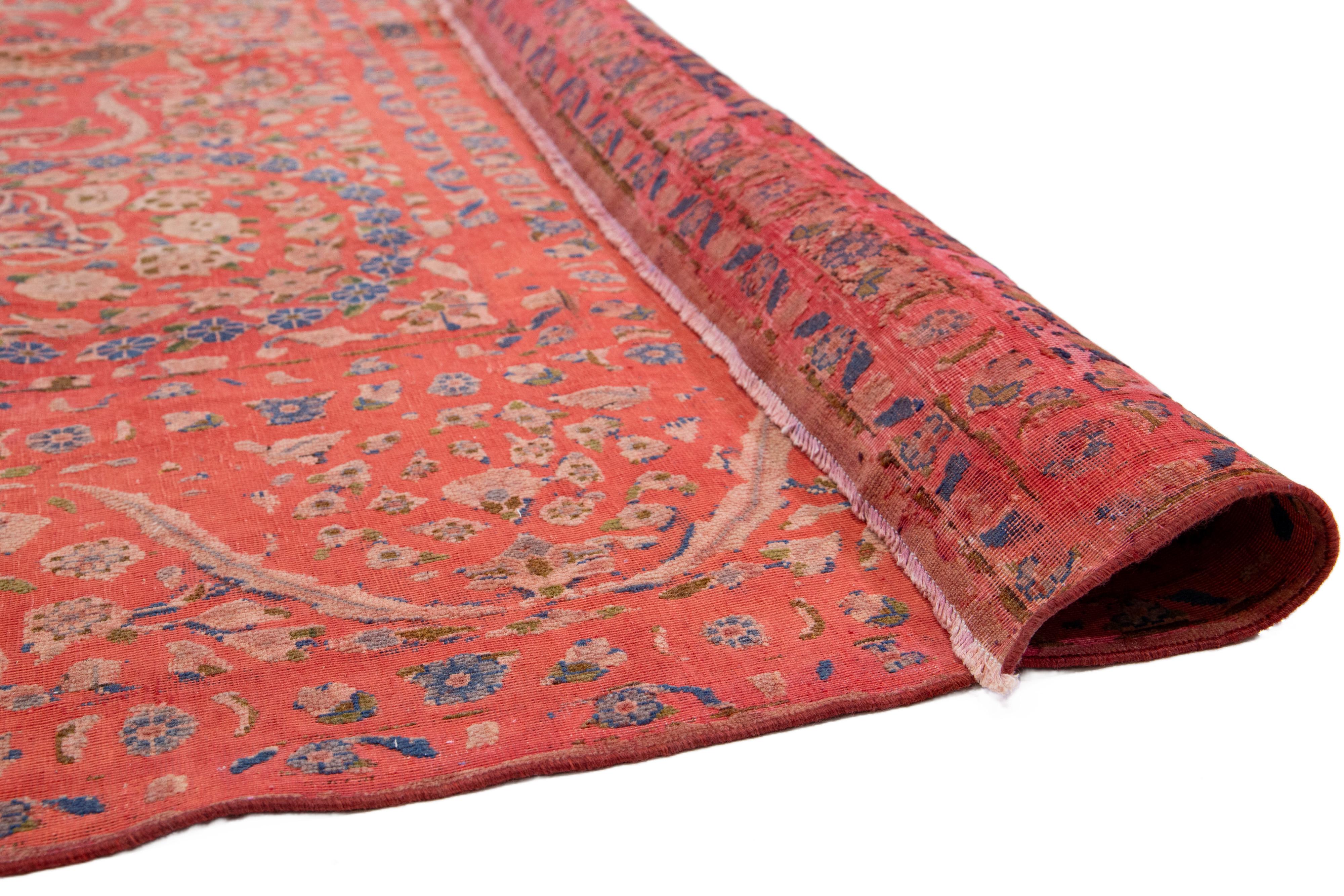 Antiguo  Alfombra de Lana Roja Sobreteñida con Diseño de Rosetas Islámico en venta