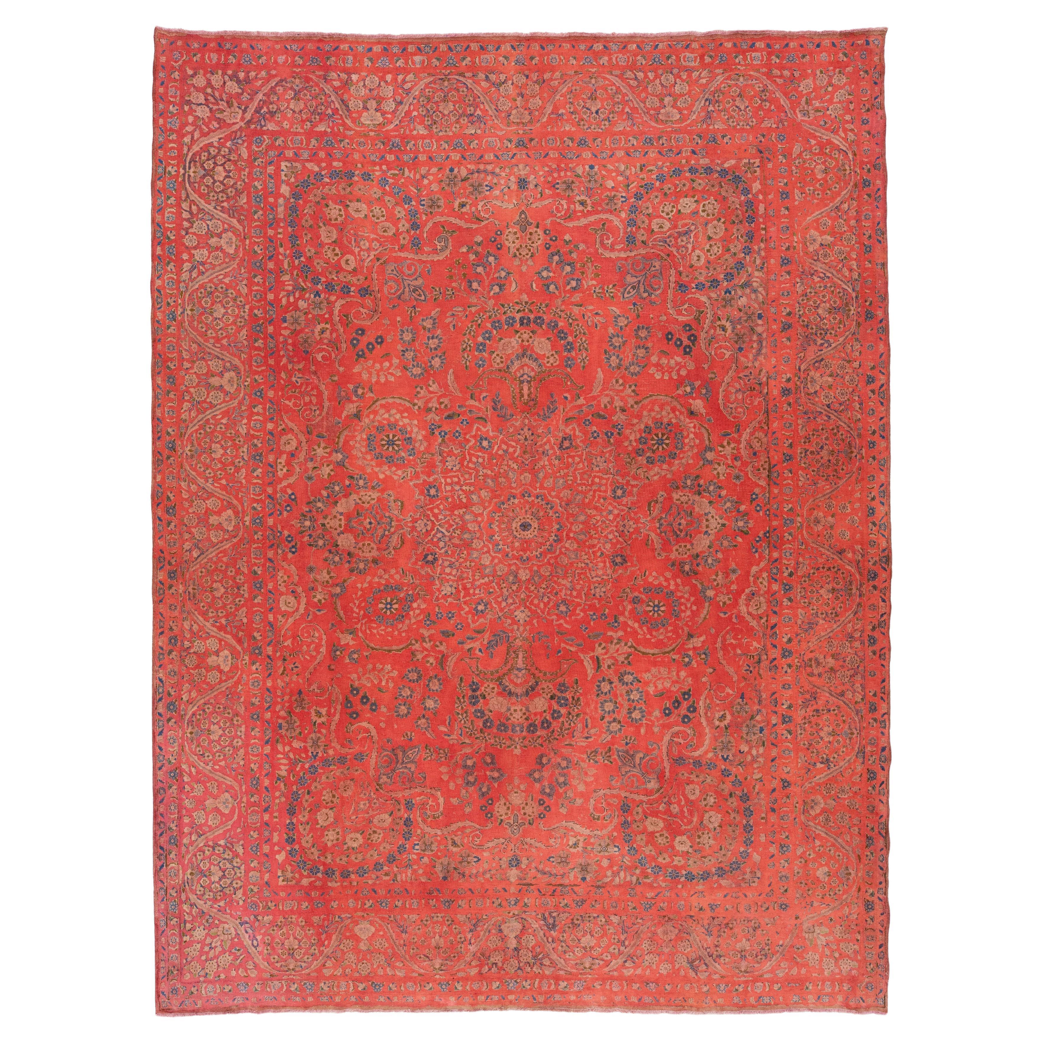 Antique  Overdyed Red Wool Rug With Rosette Design For Sale