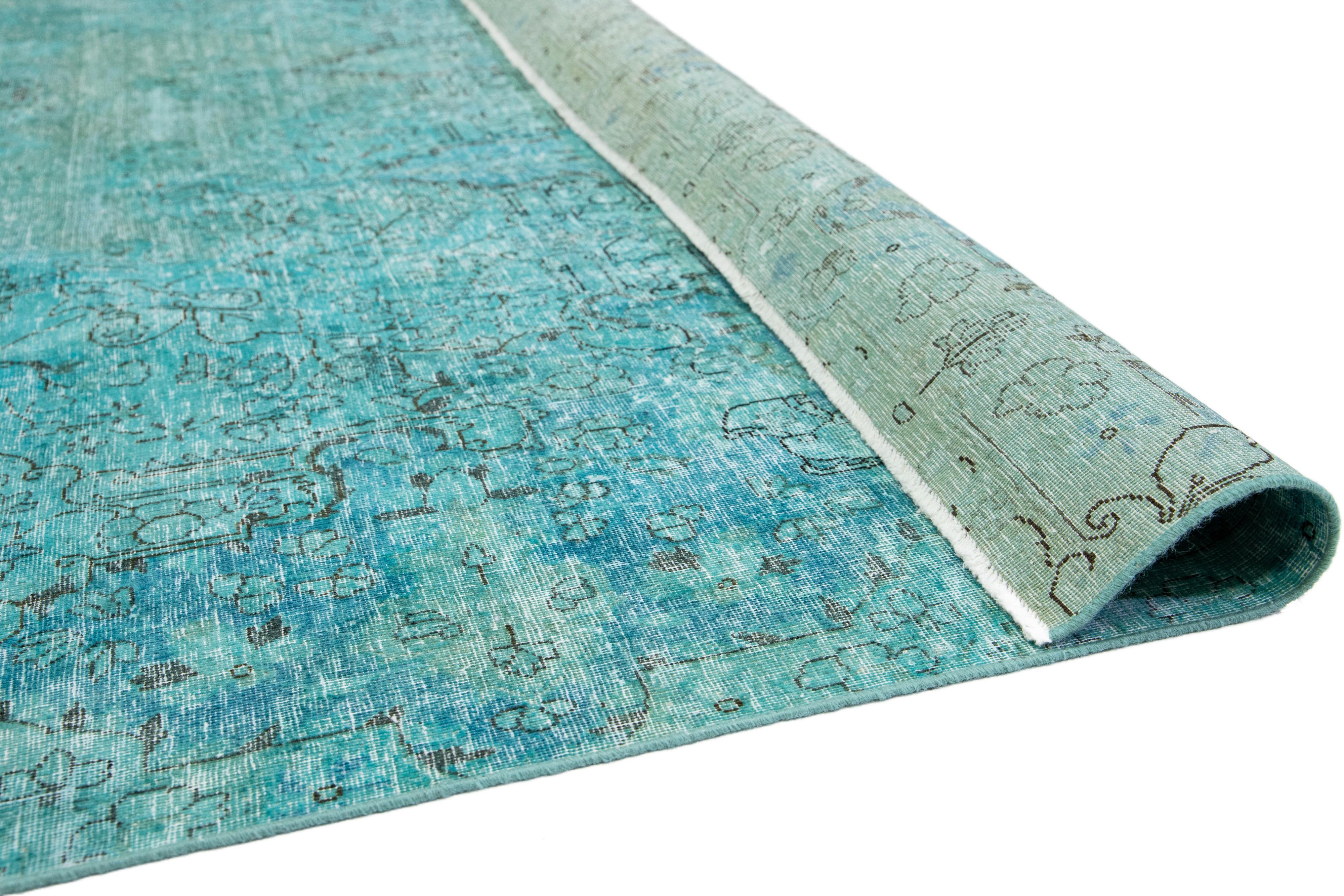 Islamic Antique Overdyed Wool Rug With Allover Design In Turquoise For Sale