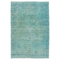 Antique Overdyed Wool Rug With Allover Design In Turquoise