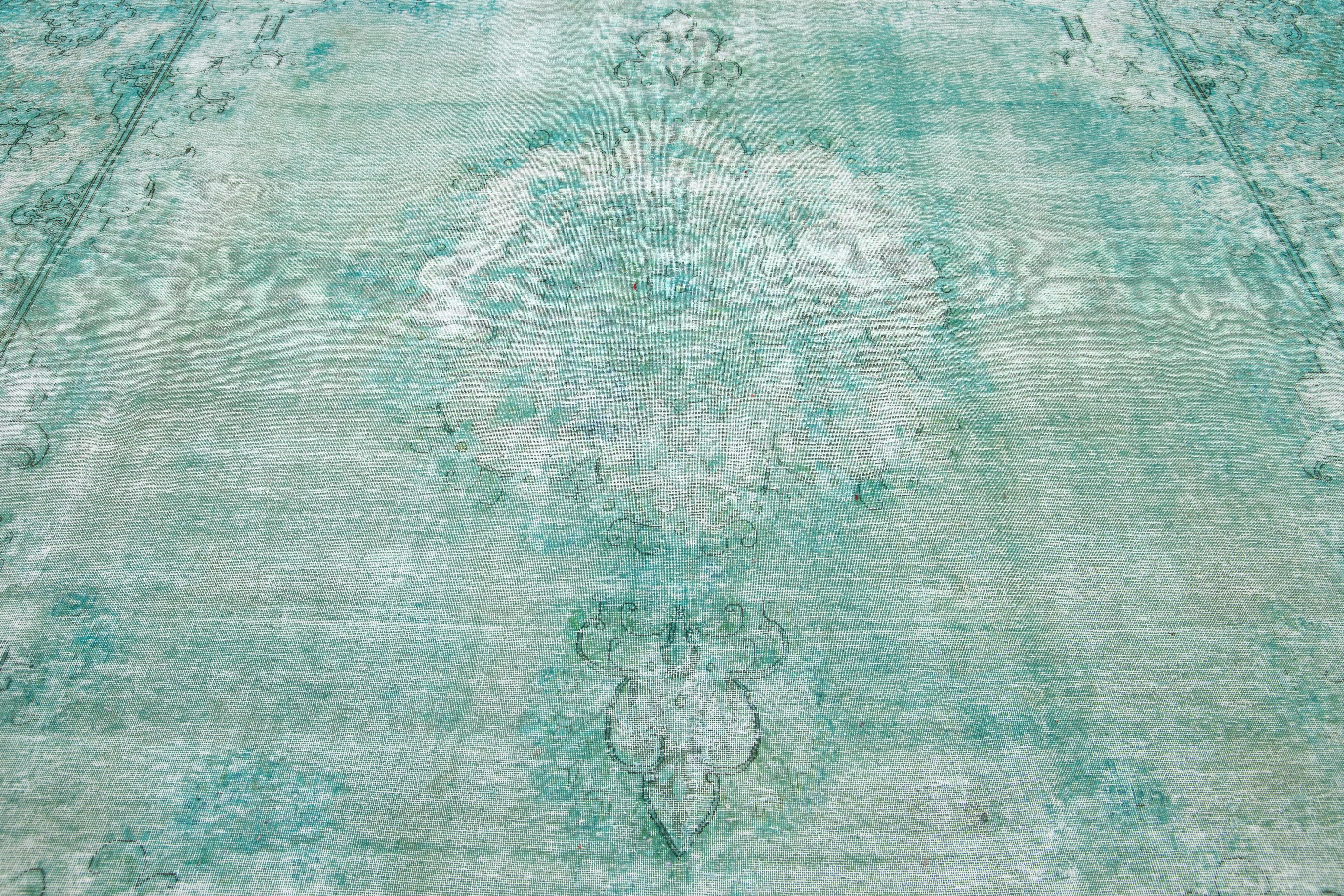   Antique Overdyed Wool Rug With Allover Motif In Light Green For Sale 1