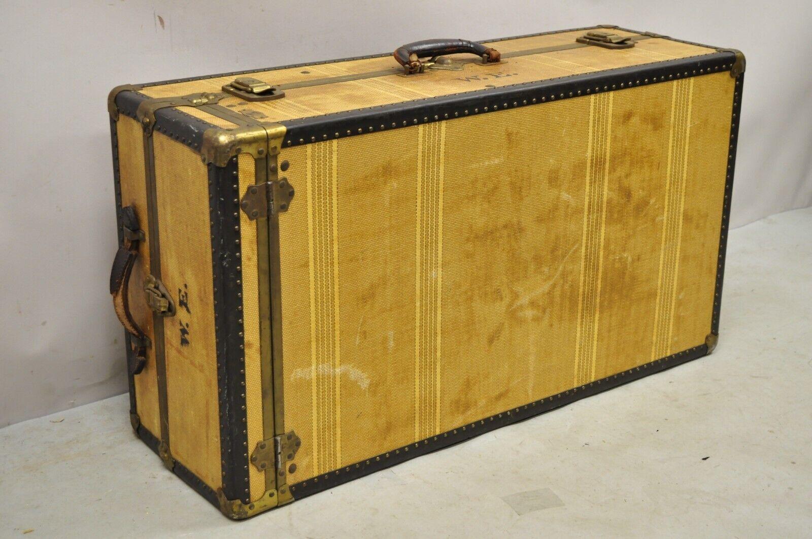 Antique Overland Trunk Wardrobe Fitted Steamer Trunk Luggage Closet. item features W.E.