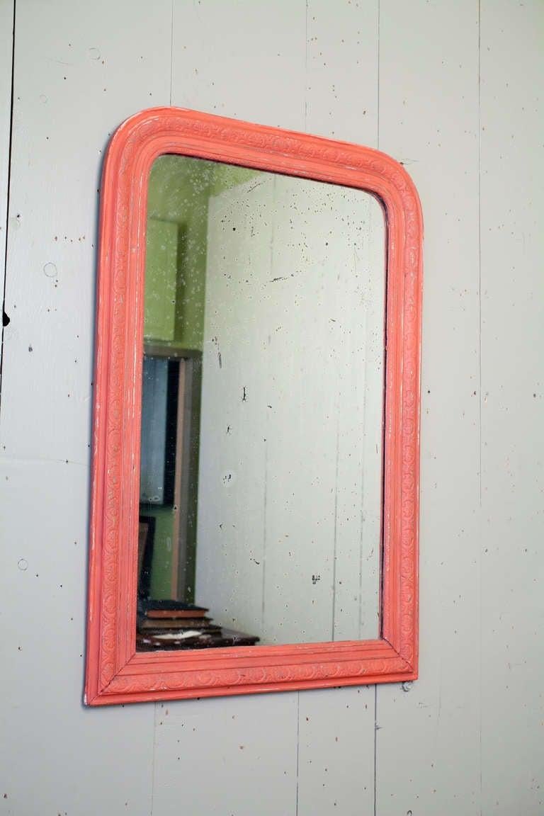 French Antique Overpainted Persimmon Louis Phillipe Mirror