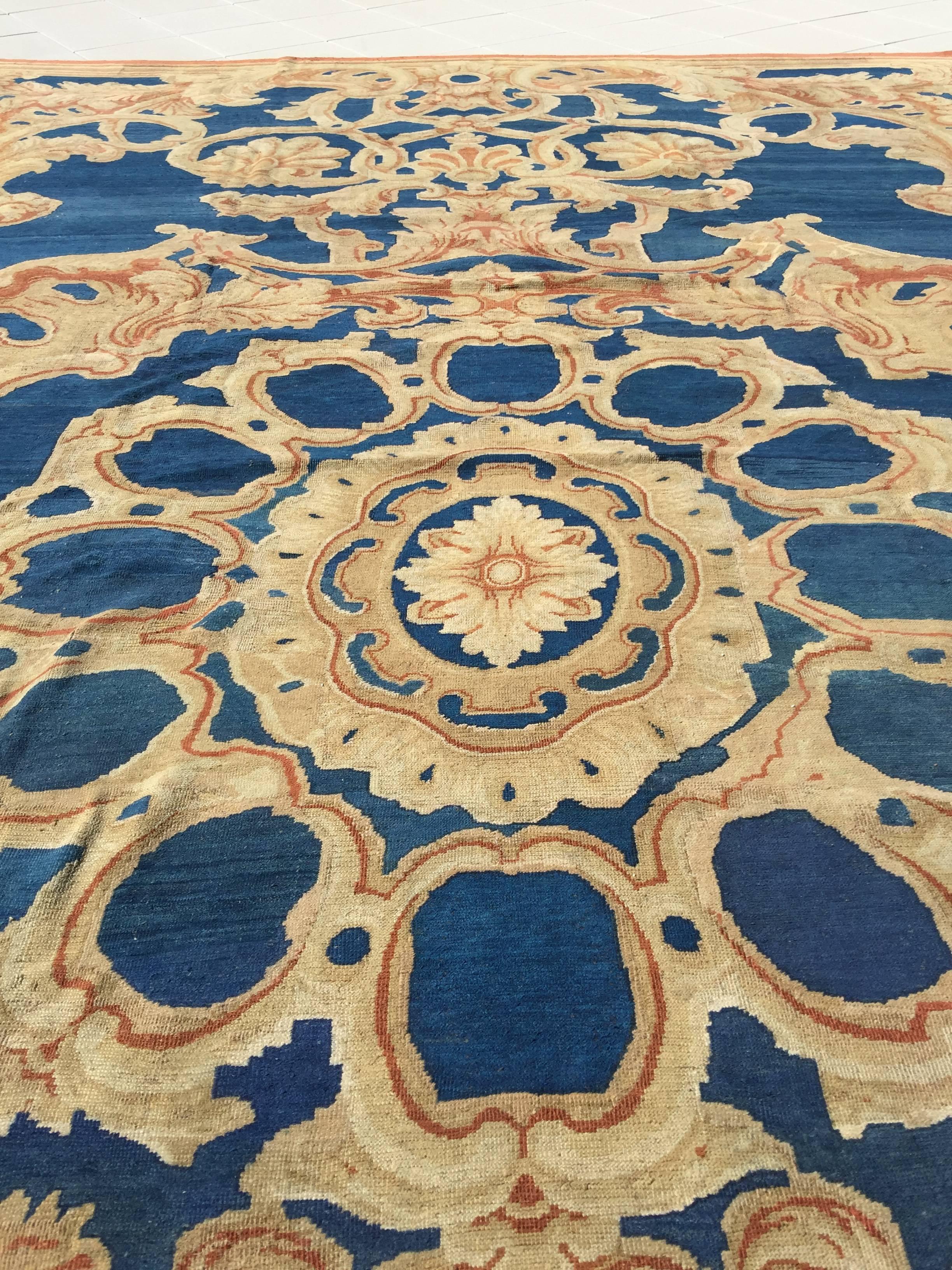 Neoclassical Antique Oversize English Blue Axminster Rug, circa 1820, 16'8 x 31'