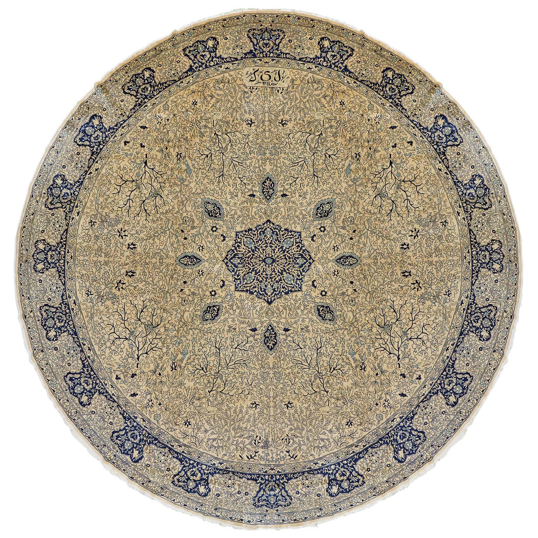 Antique Oversize Indian Amritsar Round Rug For Sale