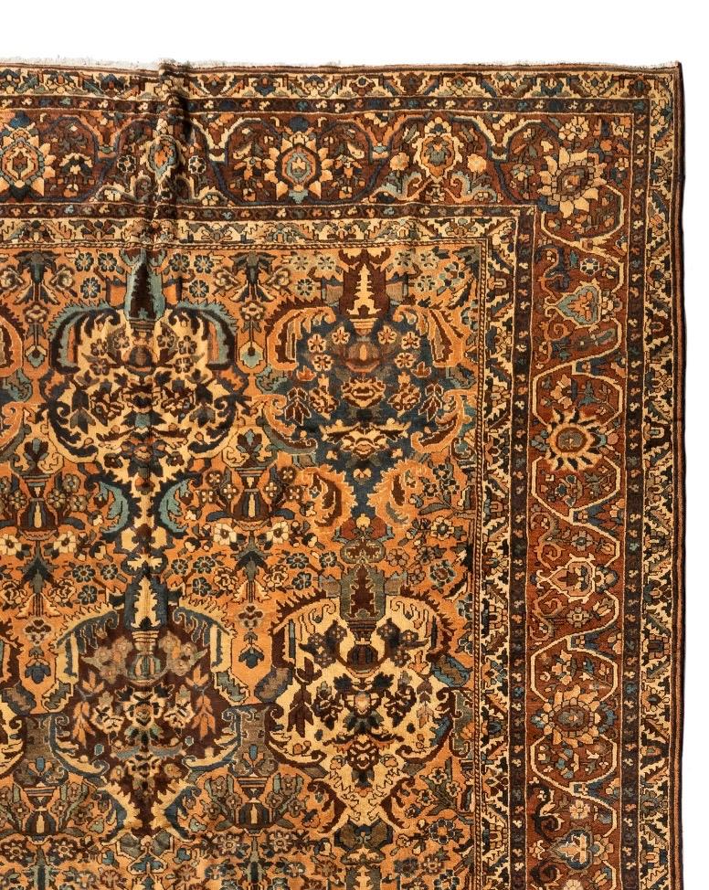 Tribal Antique Oversize Large Persian Brown and Ivory Bakhtiari Rug, circa 1930s-1940s For Sale