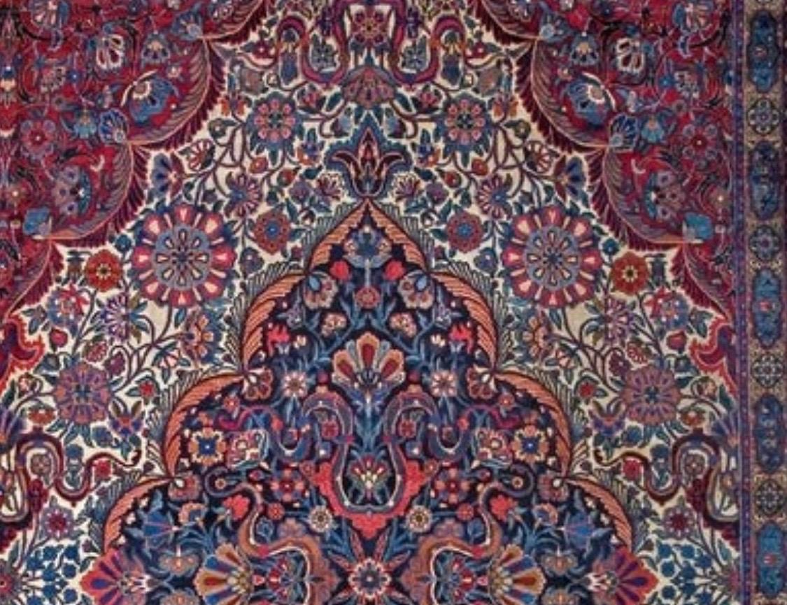 Antique Oversize Persian Blue Floral Kirman Lavar Rug, c. 1910s-1920s In Good Condition For Sale In New York, NY