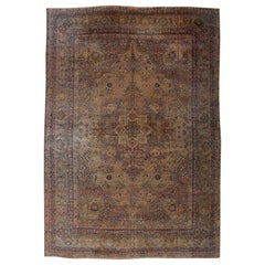 Antico tappeto persiano oversize con fiori d'oro Kirman Lavar, 1880-1900 circa