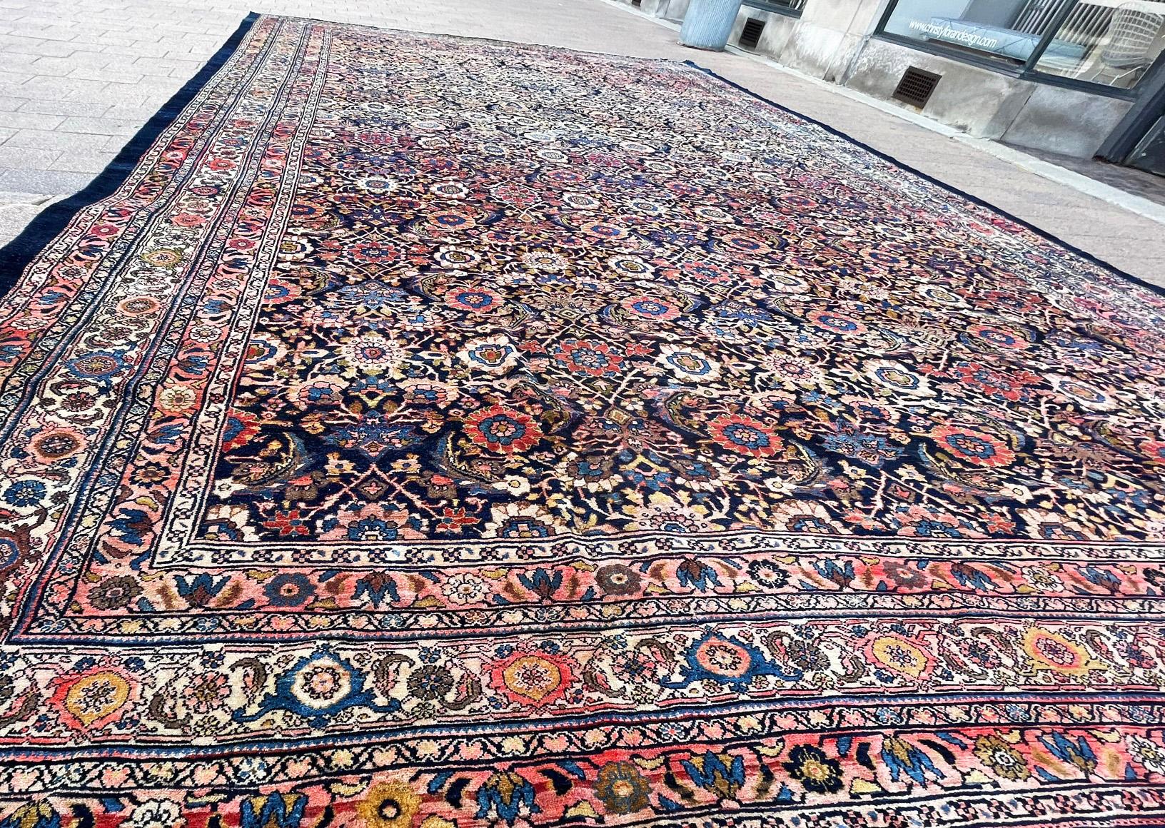 Wool Antique Oversize Persian Malayer Carpet For Sale