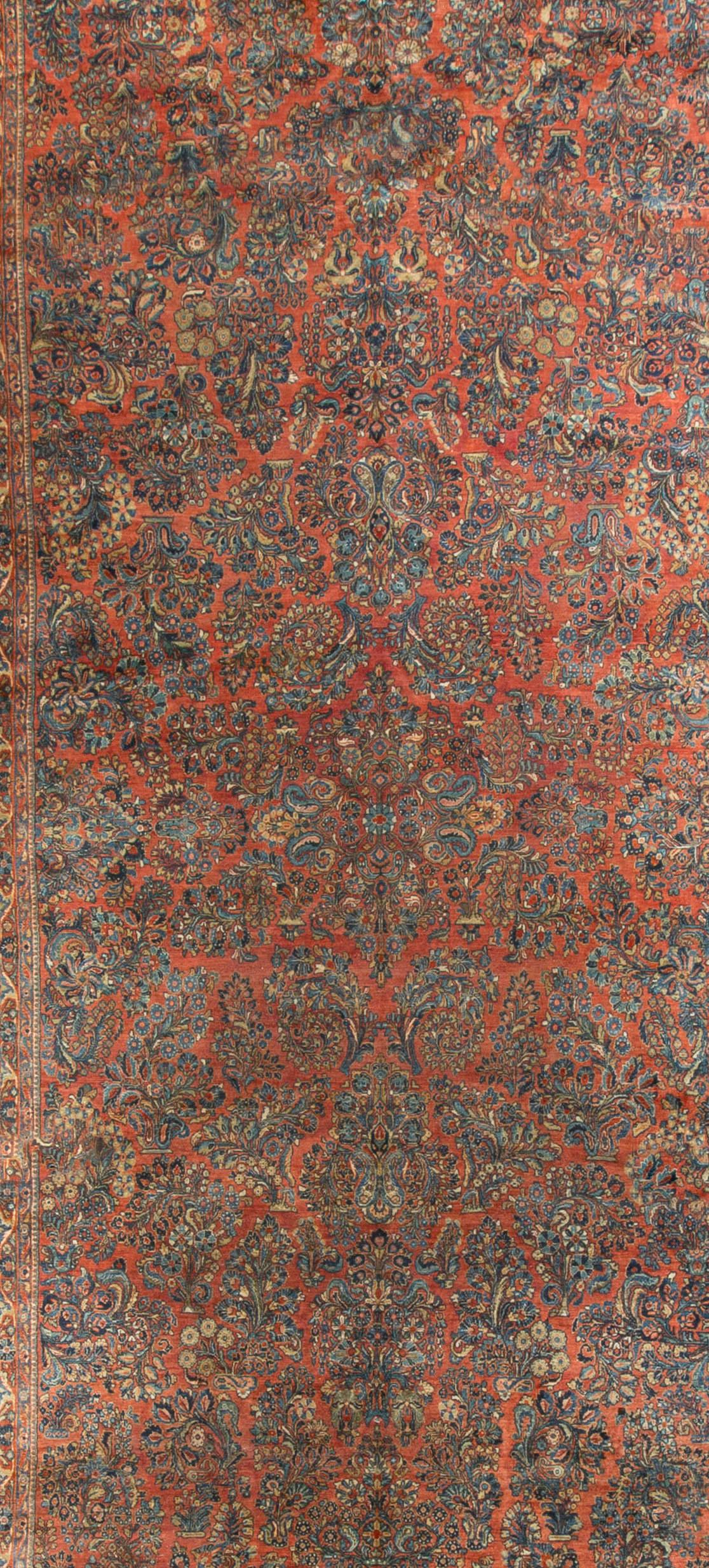 Hand-Woven Antique Oversize Persian Sarouk Rug, circa 1900 10' x 21'6 For Sale