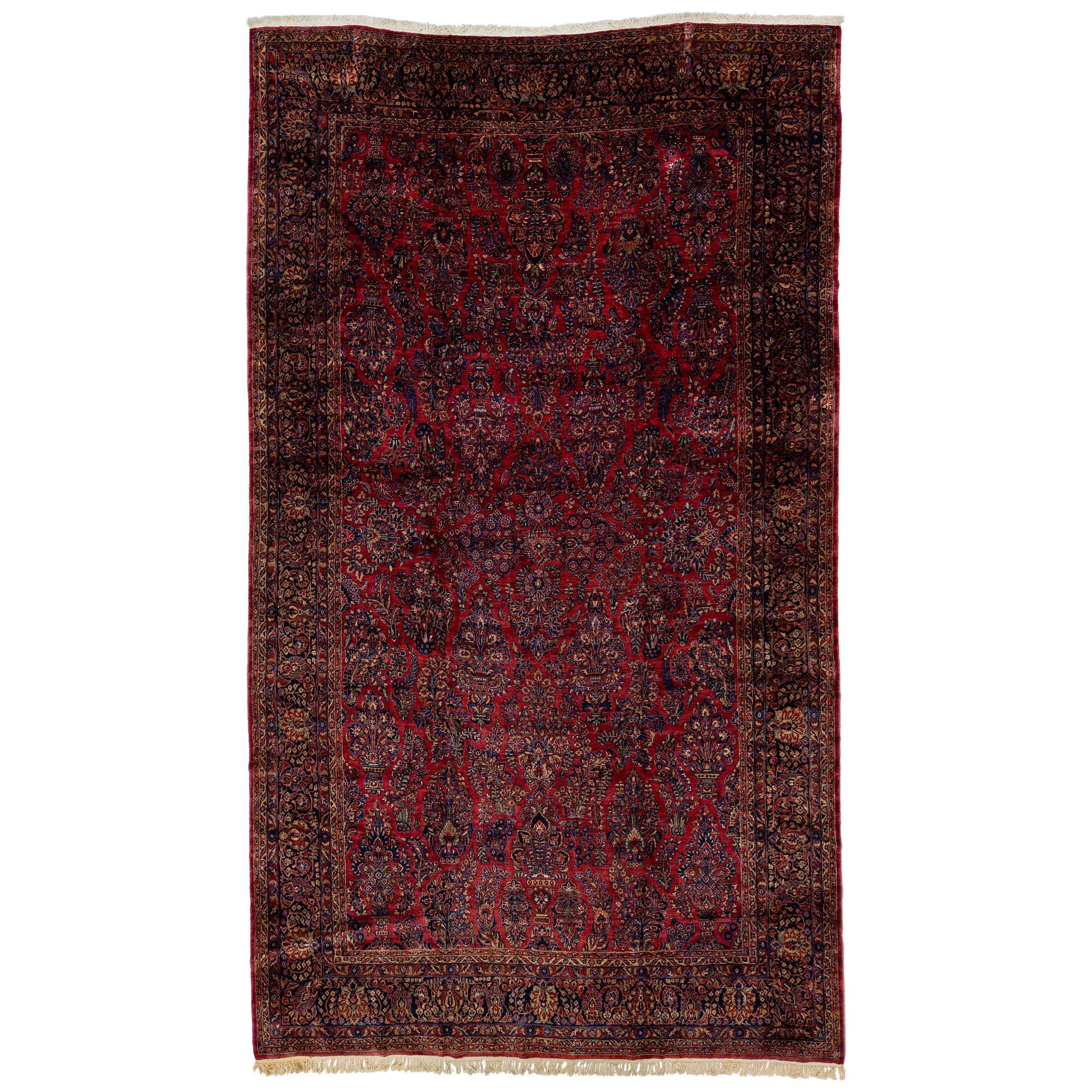 Antico tappeto persiano oversize in lana Sarouk con classico disegno floreale in rosso