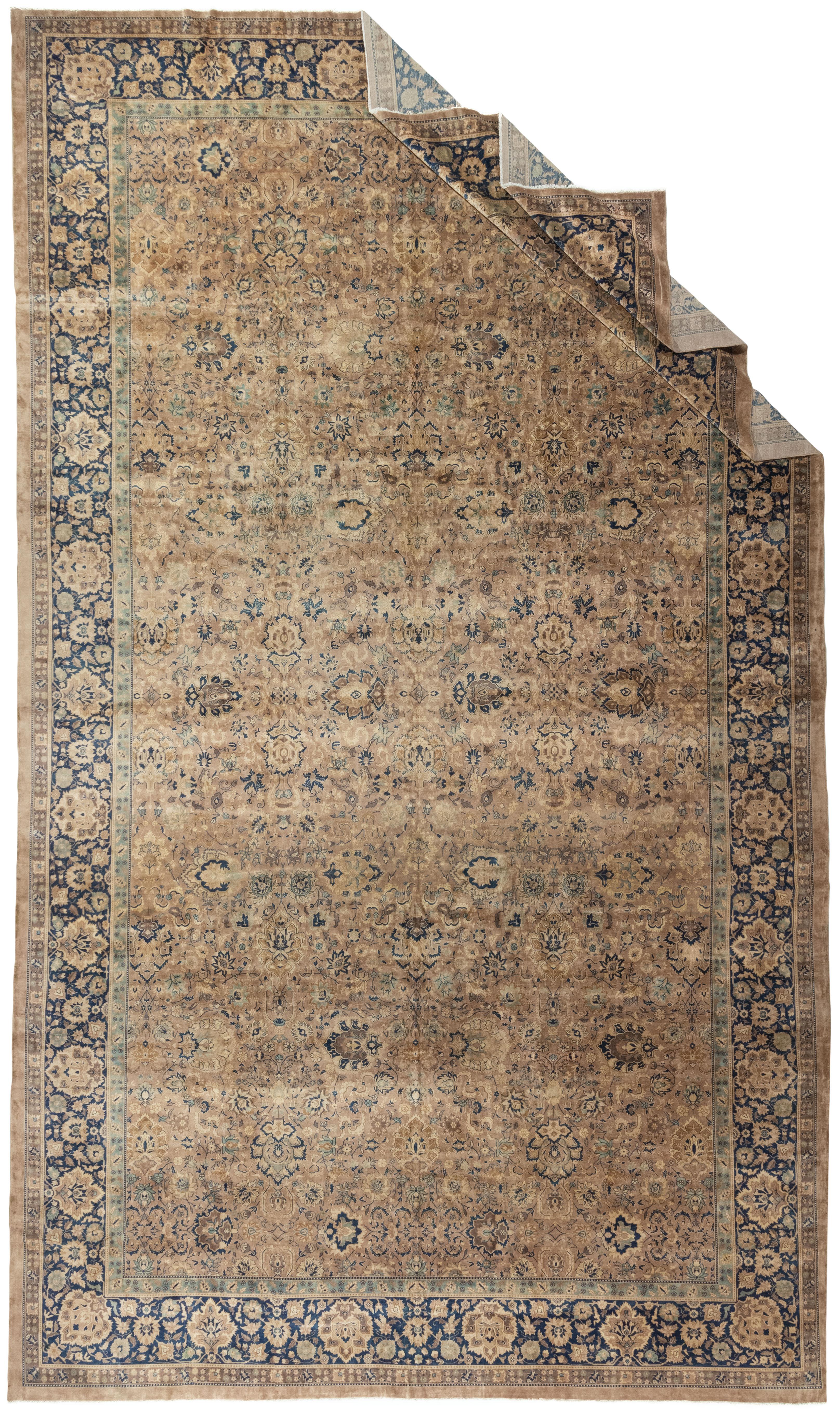 Antiker übergroßer Tan Indo Kirman Teppich, 14'7 x 23'9 im Angebot 5