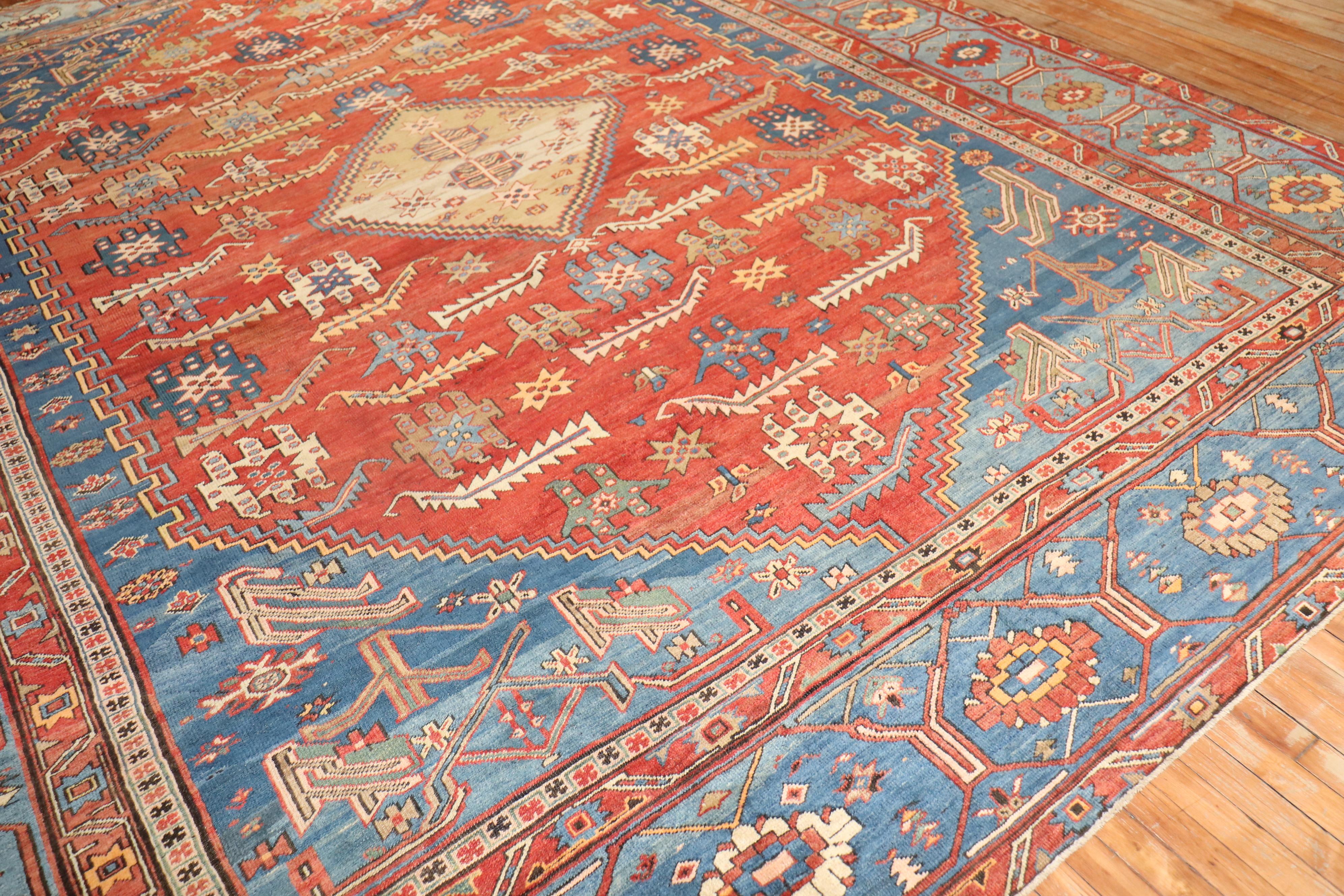 Antique Oversize Tribal Persian Bakshaish Rug In Good Condition For Sale In New York, NY