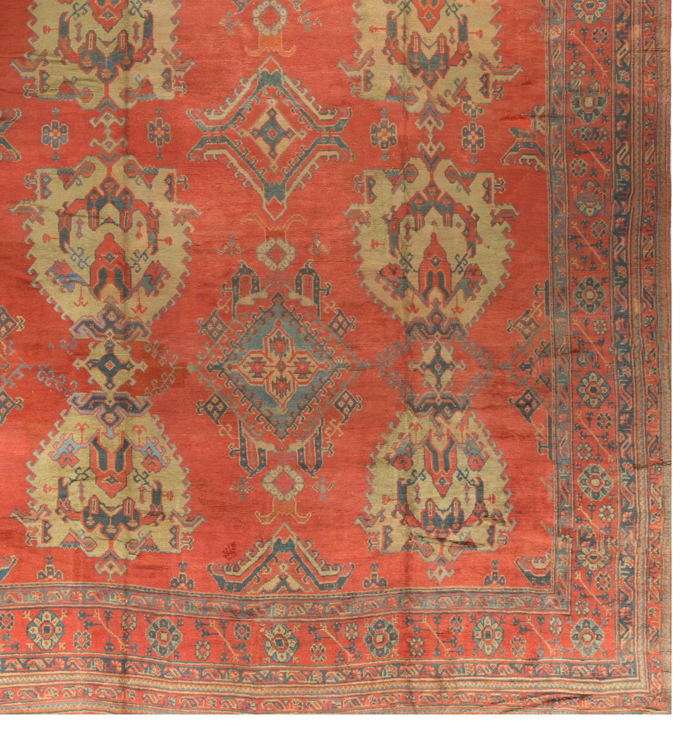 Antique Turkish Oushak Handwoven Luxury Wool Red Rug,  14'4 x 20' Size For Sale 2