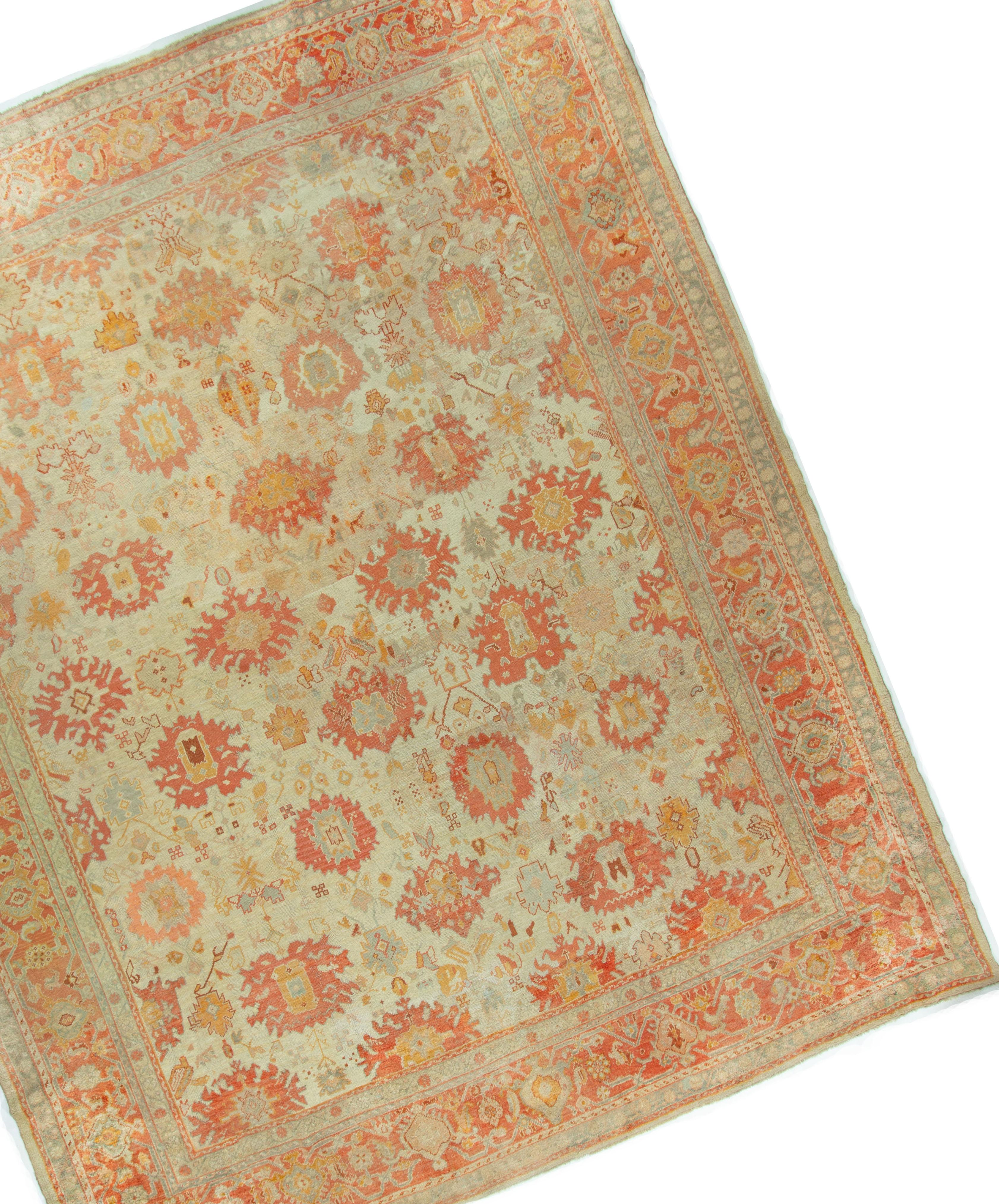 Antique tapis turc Oushak SWool noué à la main en vente 1
