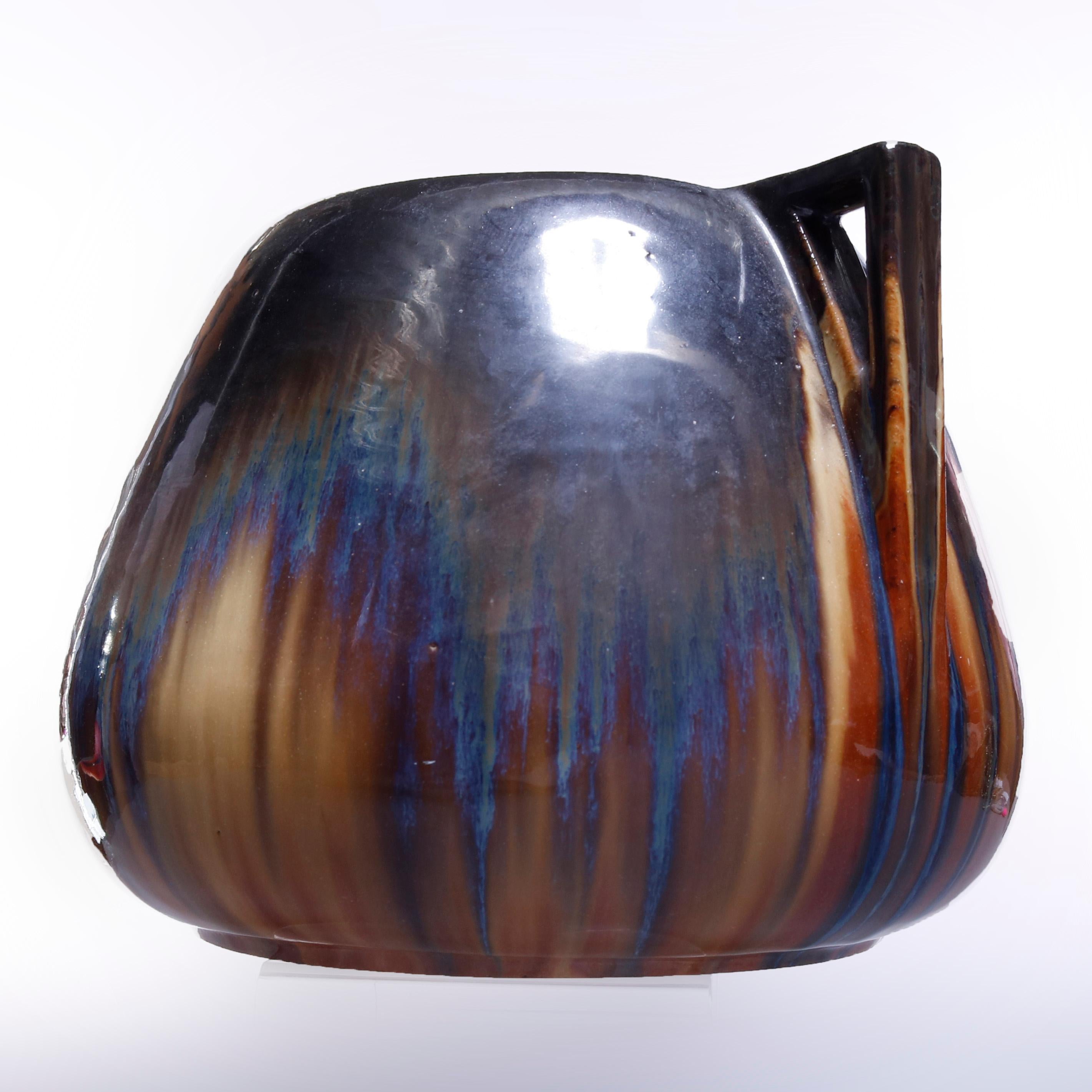 Oversized Arts & Crafts Art Pottery Double Handle Vase by Fulper, circa 1920 In Good Condition In Big Flats, NY