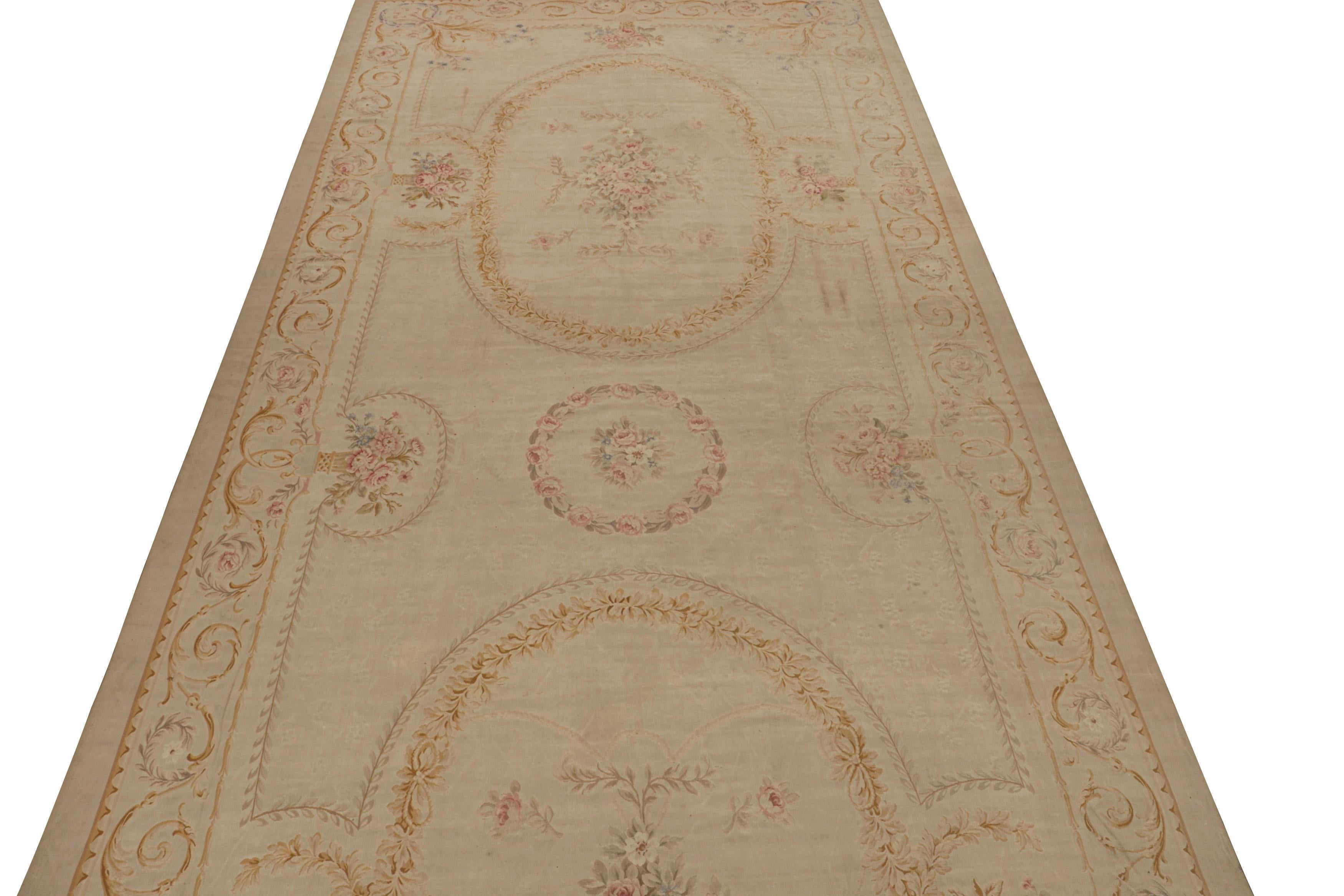 French Antique Oversized Aubusson Flatweave Runner in Taupe For Sale