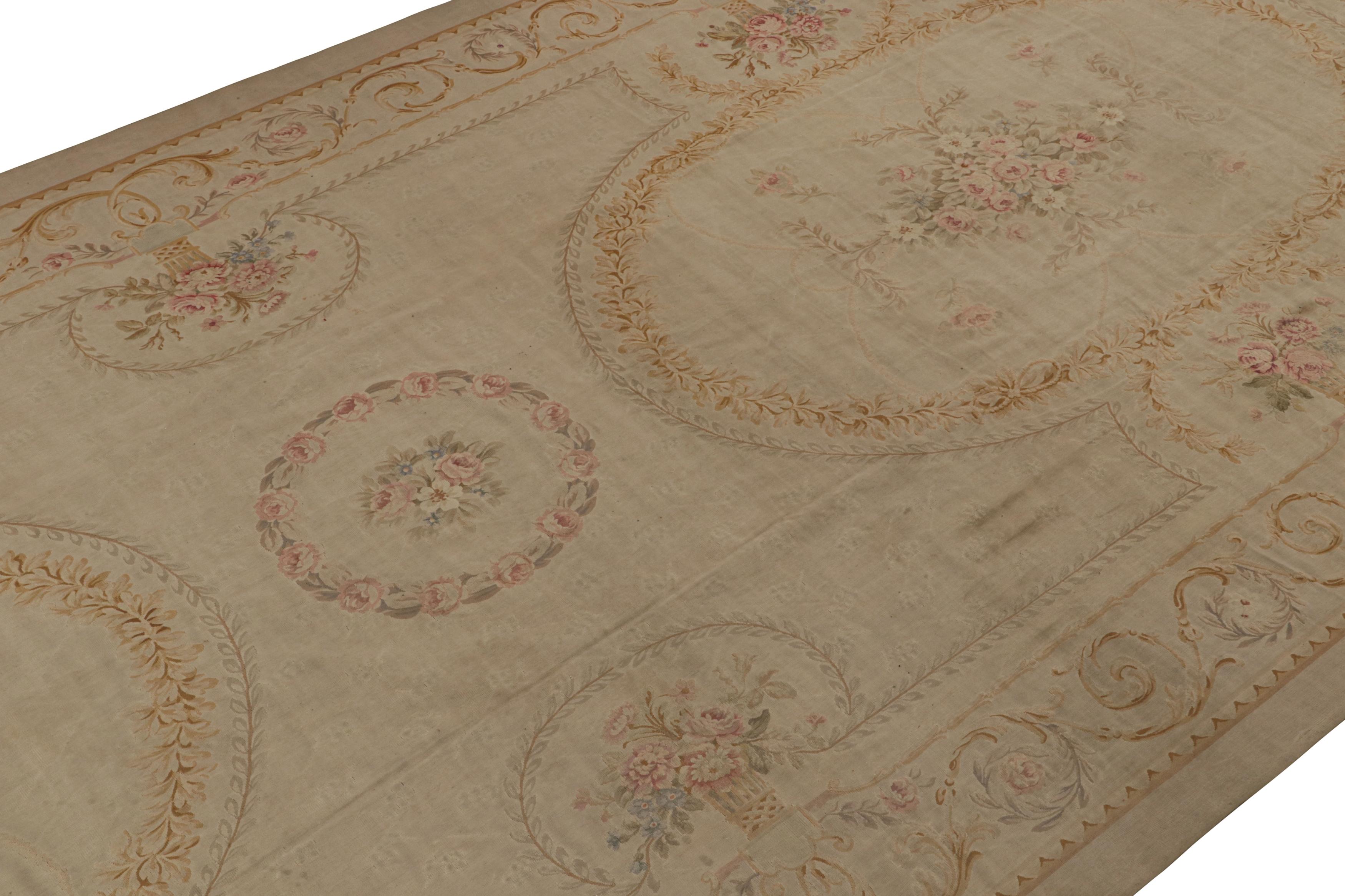 Hand-Woven Antique Oversized Aubusson Flatweave Runner in Taupe For Sale