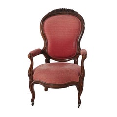 Antique Oversized Carved Walnut Armchair with Carved Floral Elements C1890