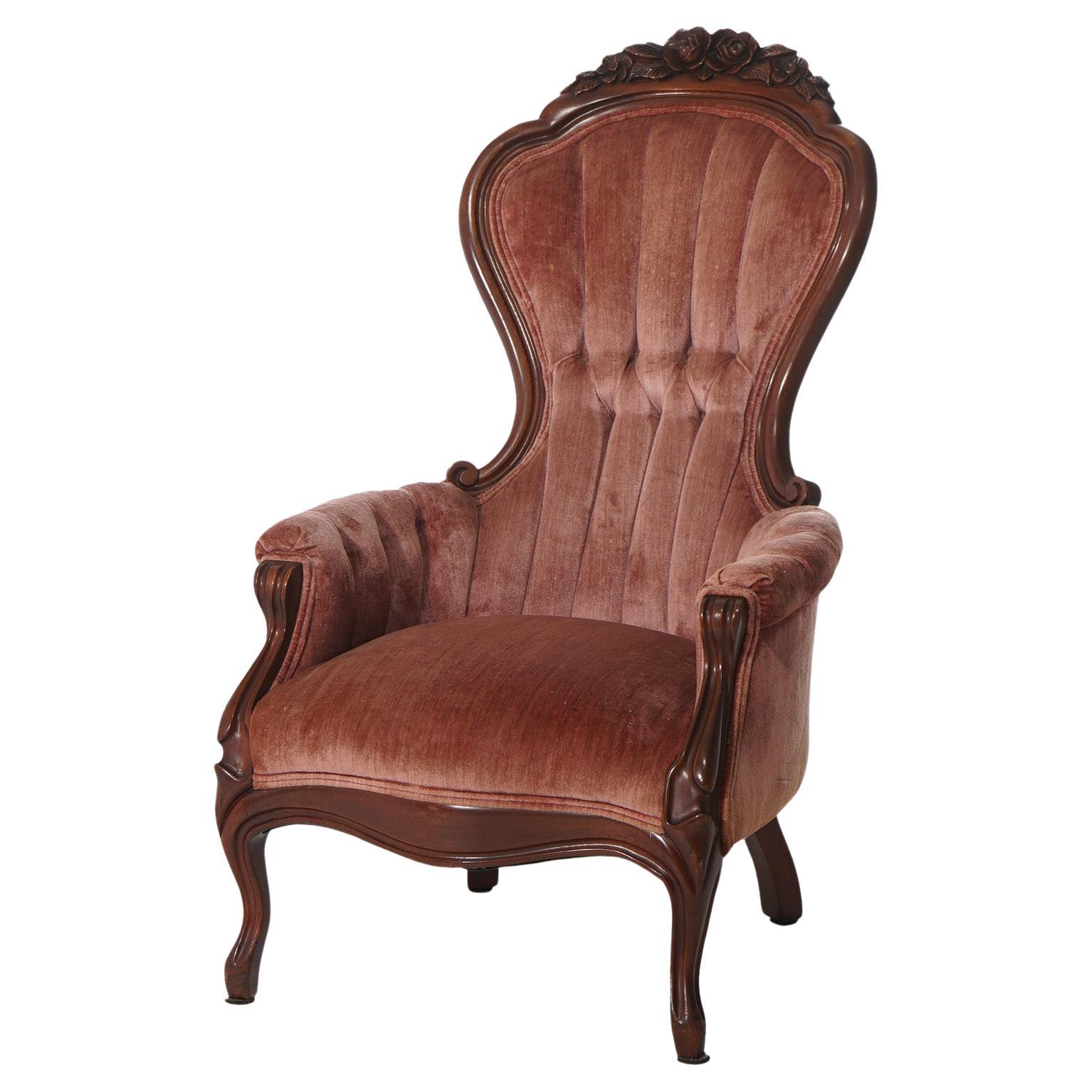 Antique Oversized Carved Walnut Armchair with Carved Floral Elements C1890 For Sale