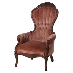 Antique Oversized Carved Walnut Armchair with Carved Floral Elements C1890
