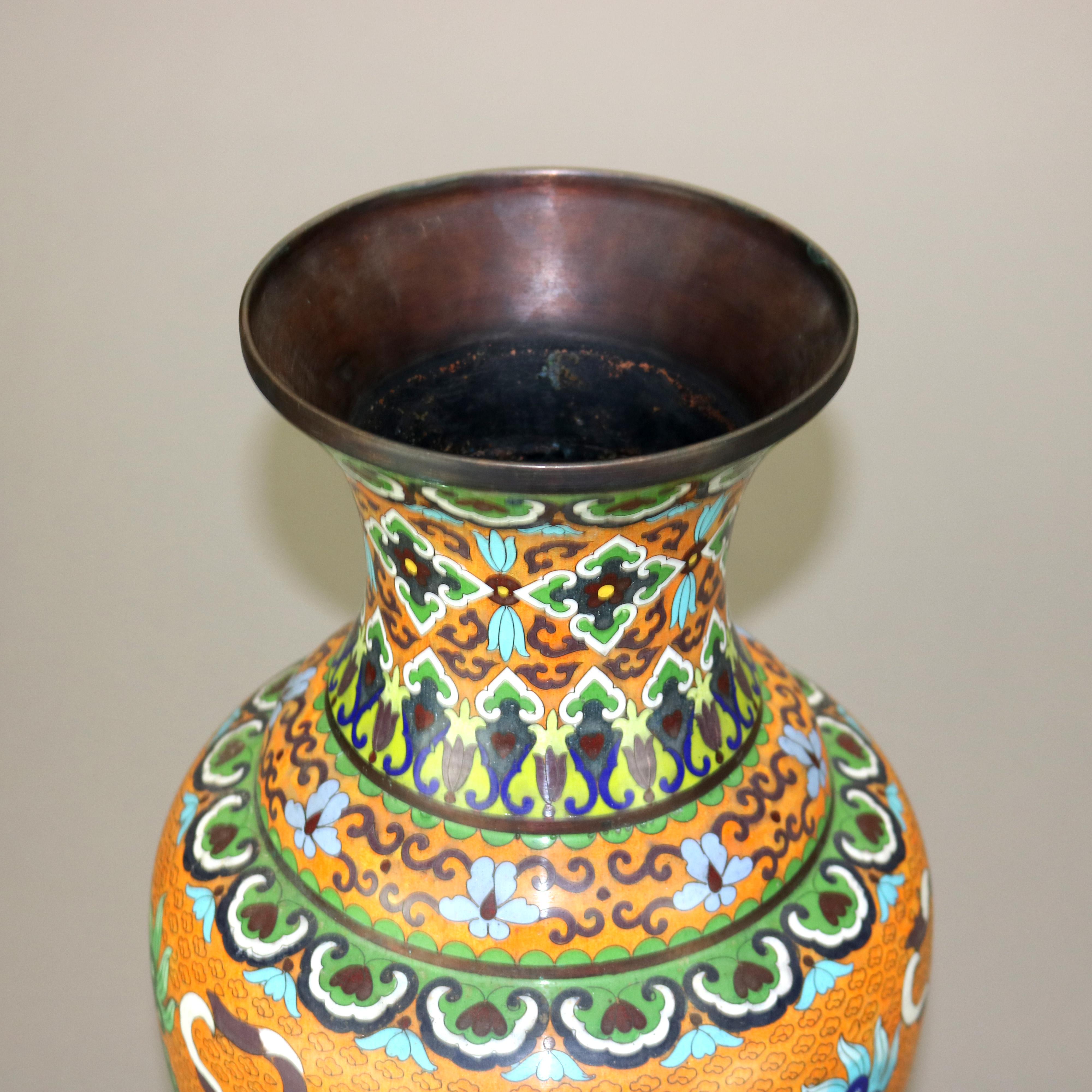 Antique Oversized Chinese Cloisonne Enameled Floor Vase with Foo Dogs 19thC 2
