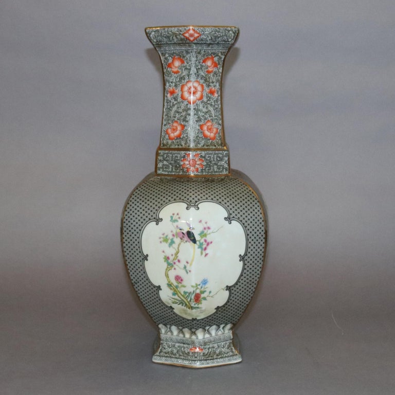 Antique Oversized Chinese Export Hand Painted Porcelain Vase, 19th